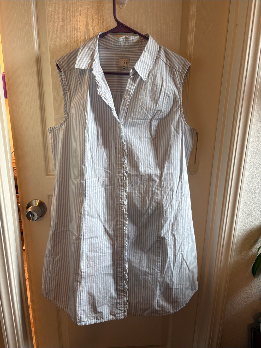 Sleeveless Blue Stripe Shirt Dress - Unbranded